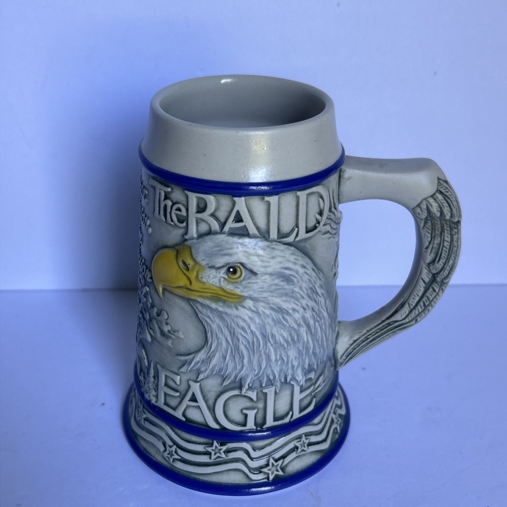 Vtg Tom O'Brien "The Bald Eagle" American Animal Stein Ceramarte Mug Brazil 2000